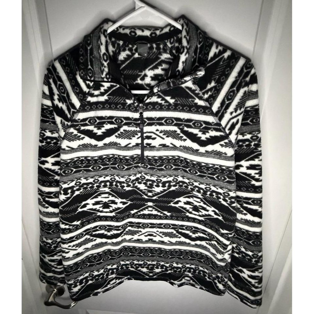 Eddie Bauer Aztec Tribal Print Quarter Zip Soft Fleece Sweatshirt Women's Medium